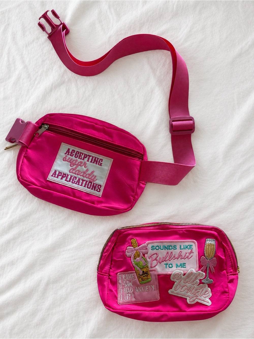 NEW • Hot Pink Double Sided Patch-Embellished Fanny Pack